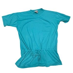 Vintage CSL Drawstring T-Shirt Dress Casual Pocket Front‎ Short Small coverup